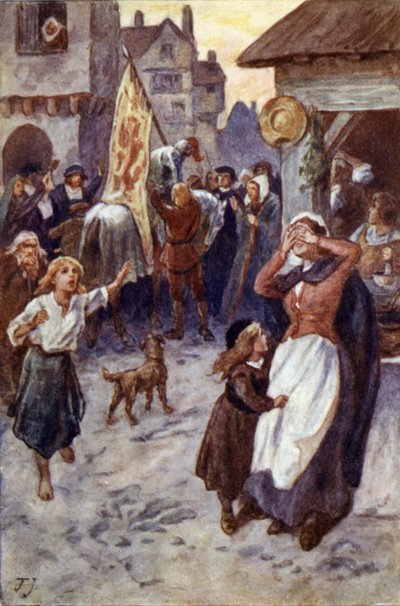 Noticias de la Batalla de Flodden llegando a Edimburgo de English School